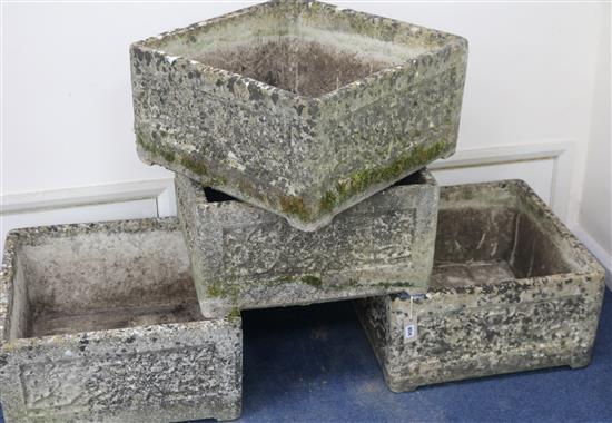 Four square stone planters, W.53cm